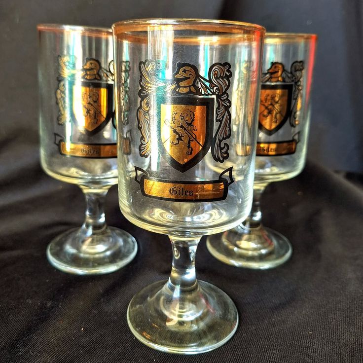 1970s Vintage Giles Medieval Style Stemware