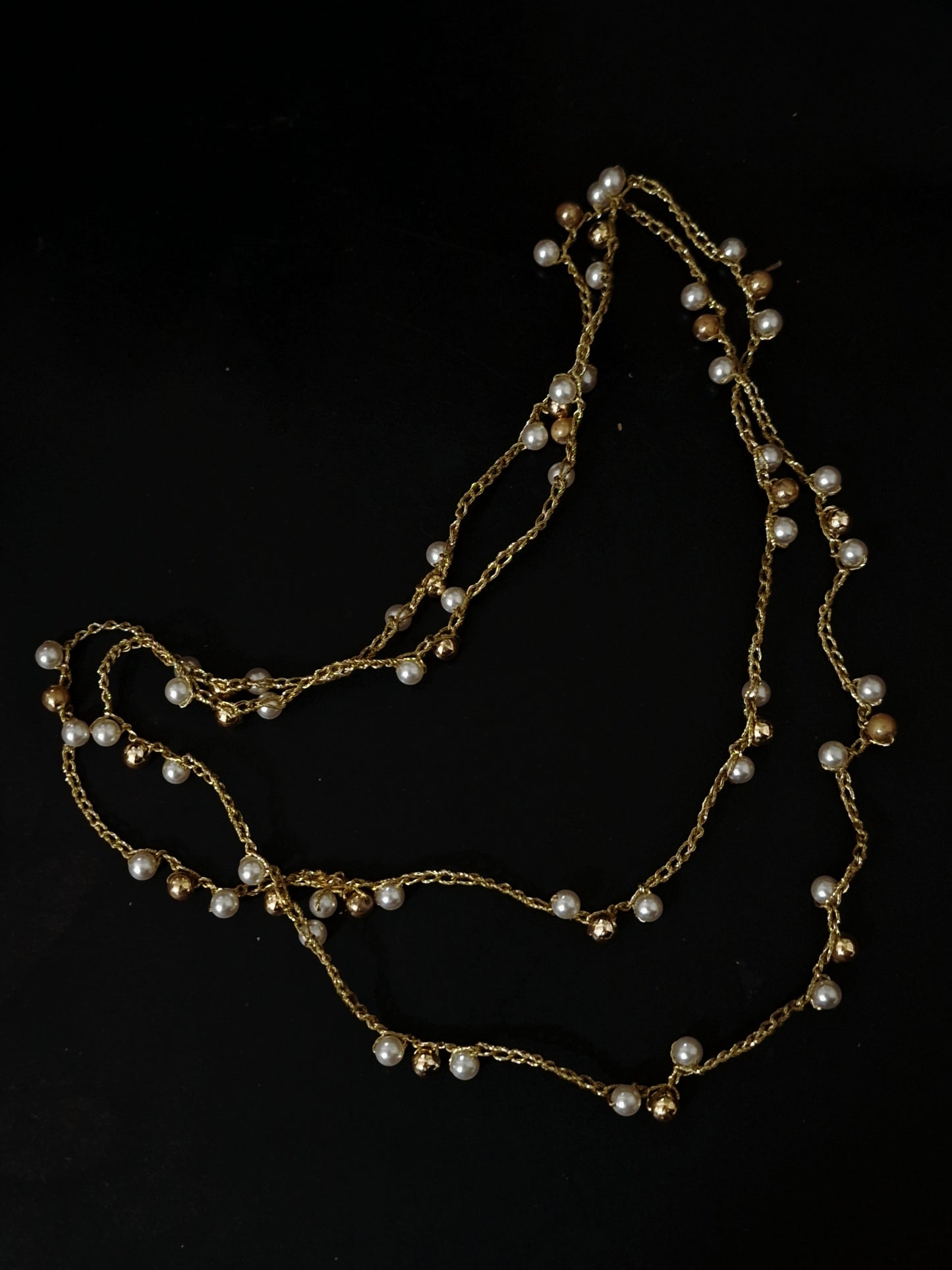 Vintage Faux Pearl and Crochet Chain Necklace/Waist Chain