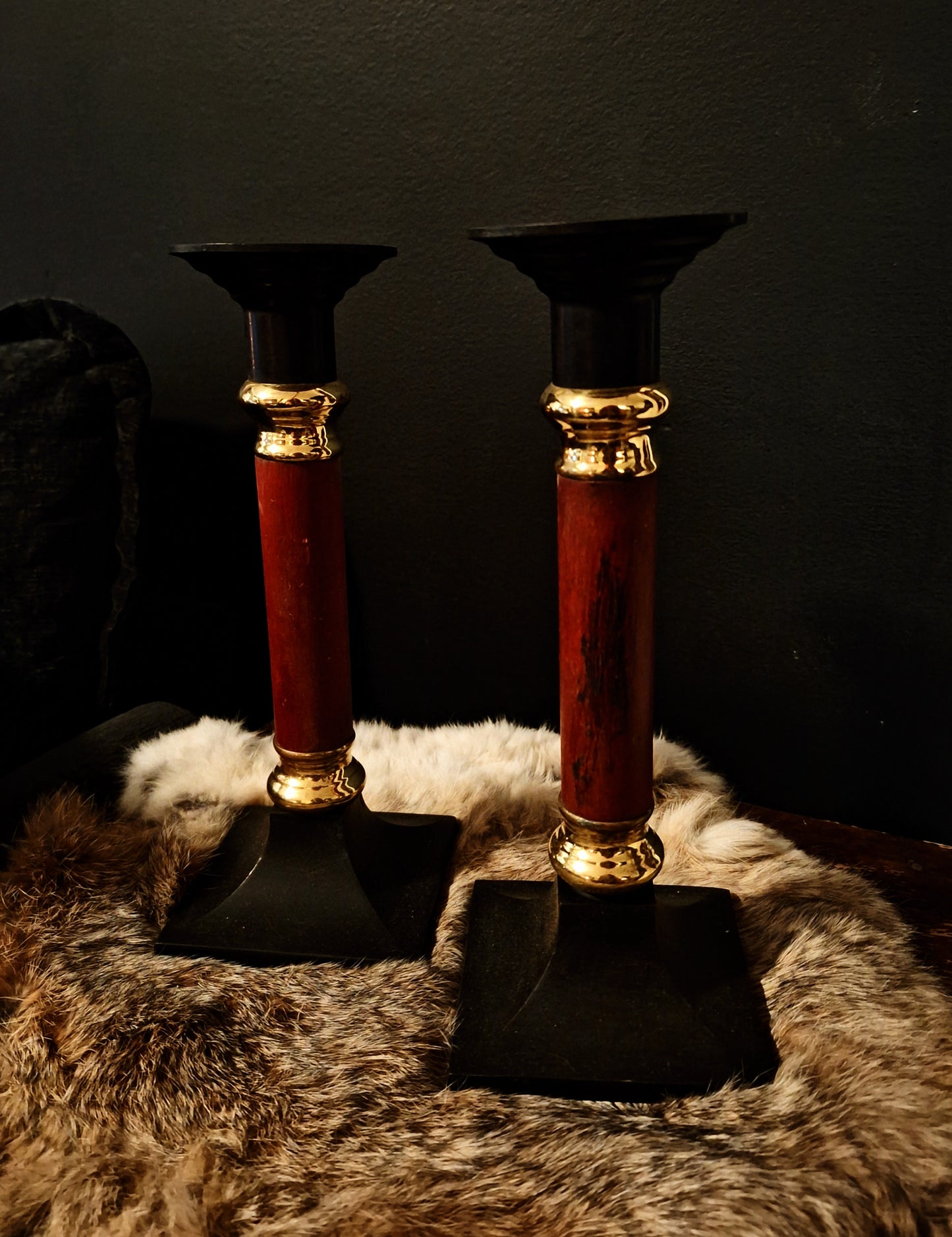 Black, Red, and Gold Candlesticks