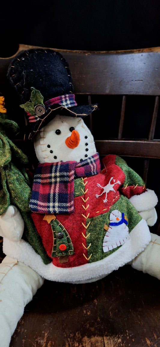 Vintage Seated Snowman Plush