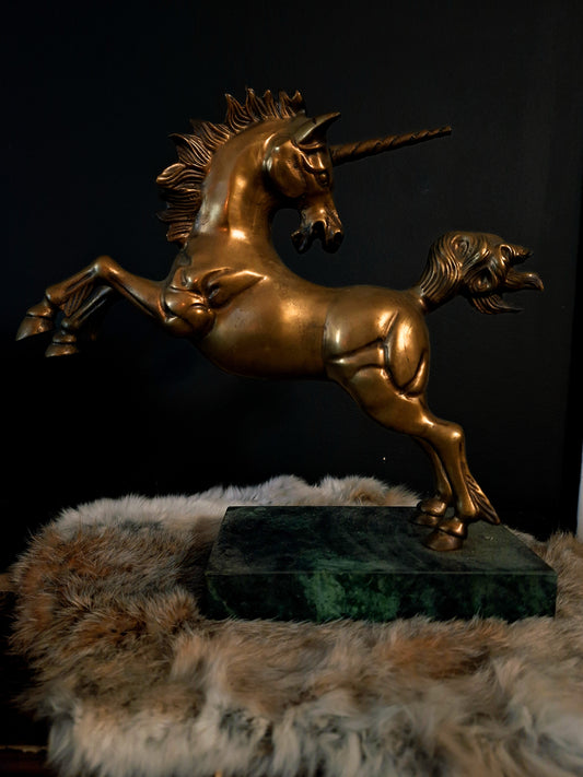 Vintage Large Brass Unicorn on Marble