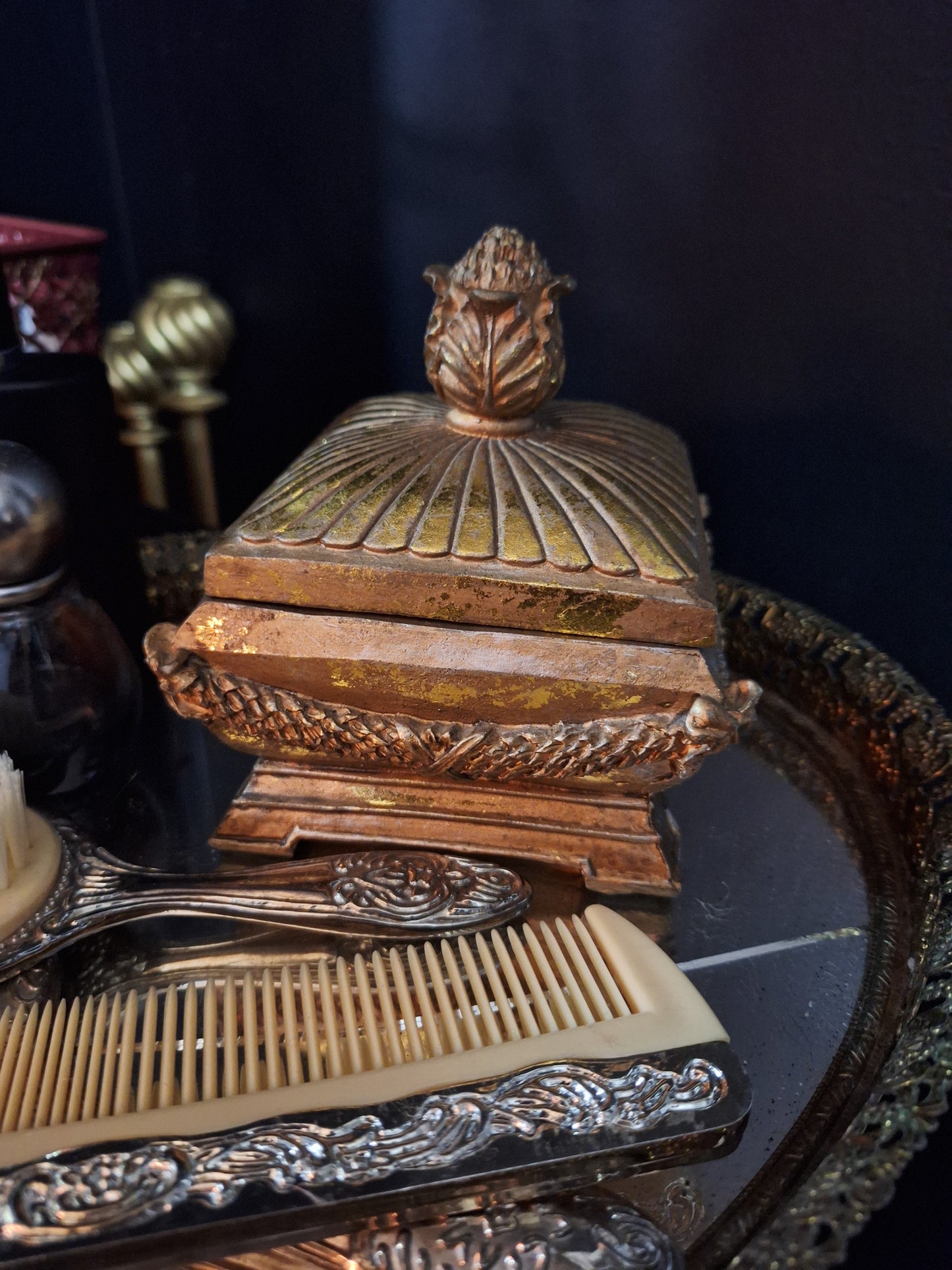 Vintage Gold-Coloured Trinket Box